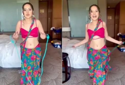 साड़ी पहन उर्फी जावेद ने कूदी रस्सी, पल्लू अमेठ कर की ये हरकत